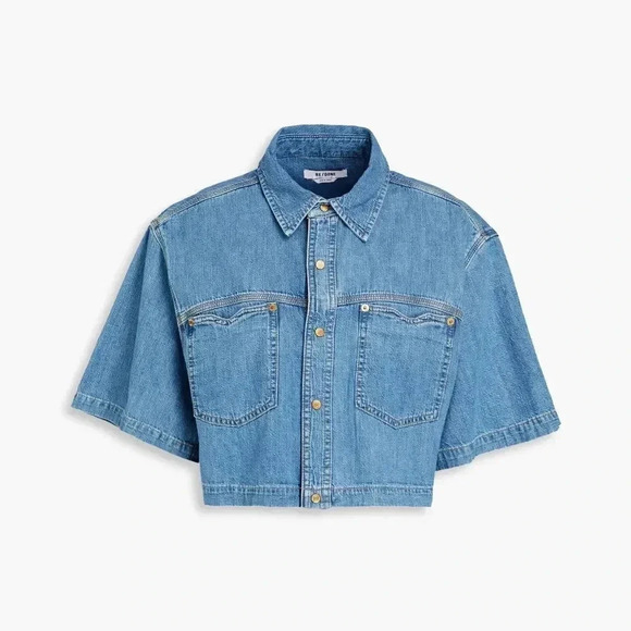 Re Done Denim Button down Crop Top - Picture 4 of 5